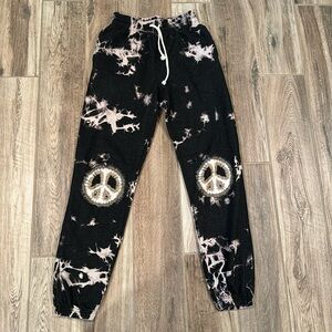 Urban Outfitters Black Tie-Dye Joggers with Peace Sign Patches